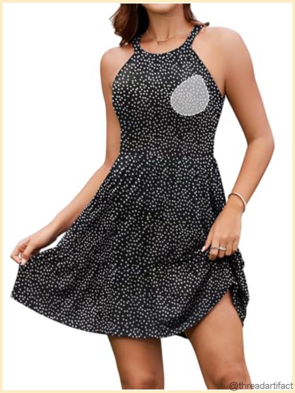 Women Halter Sundress Built-in Bra Pockets A-Line Summer Dress